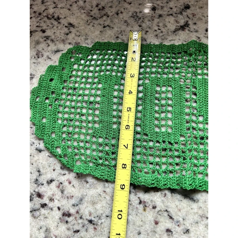 Handmade Vintage Green Filet Crochet Word Doily Love